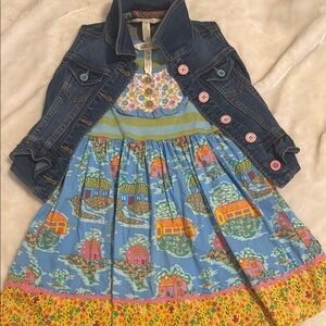 Colorful Kids Denim Jacket and Dress Set